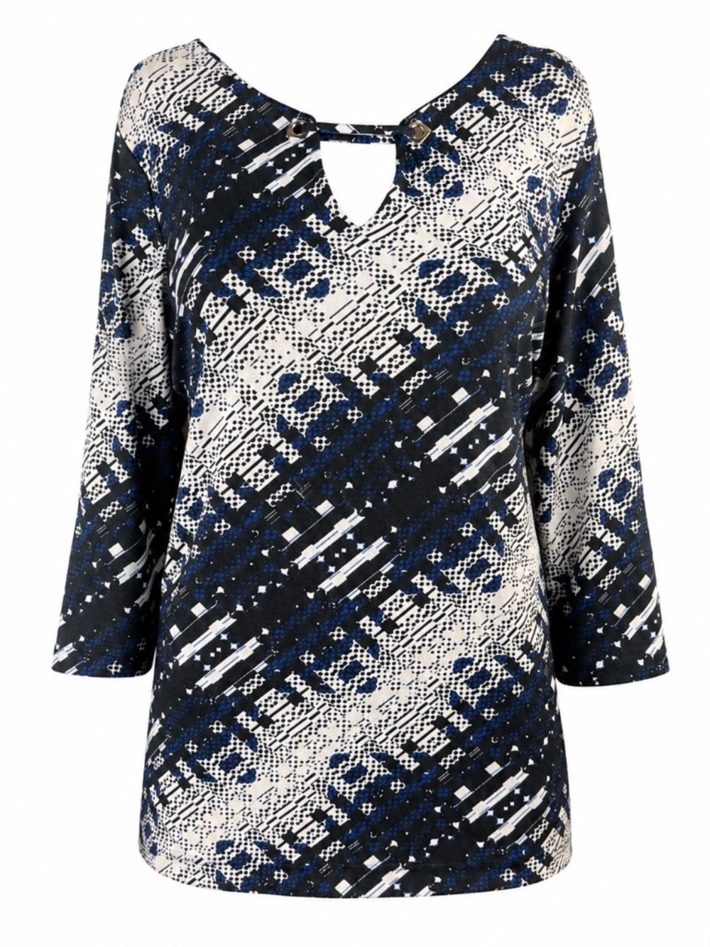 Dana Buchman Blouse Small Blue Black and White
